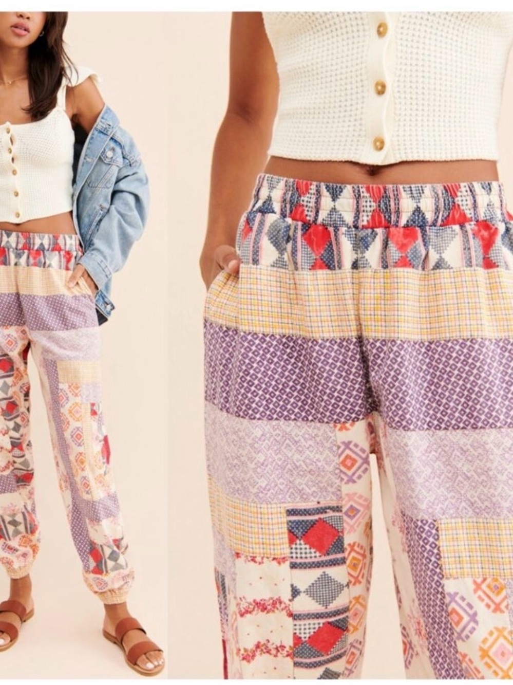 Kimchi Blue Patchwork Jogger Pants NWT | Free People Style | Size S/P
